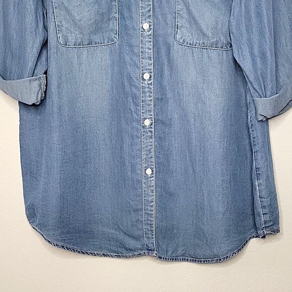 A.N.A 100% Lyocell Light Blue Casual Button Down Collared Extra Long Shirt sz XL - Picture 4 of 11